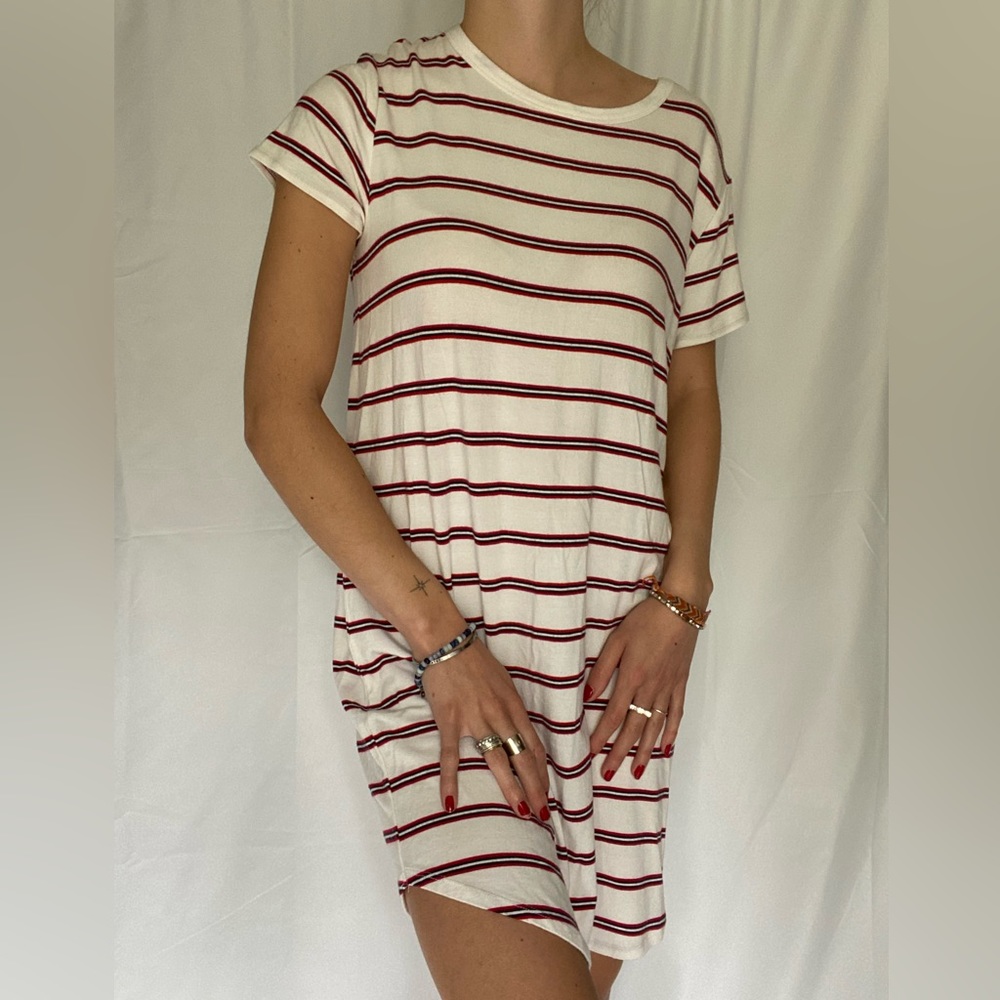 Red white and blue striped tshirt dress